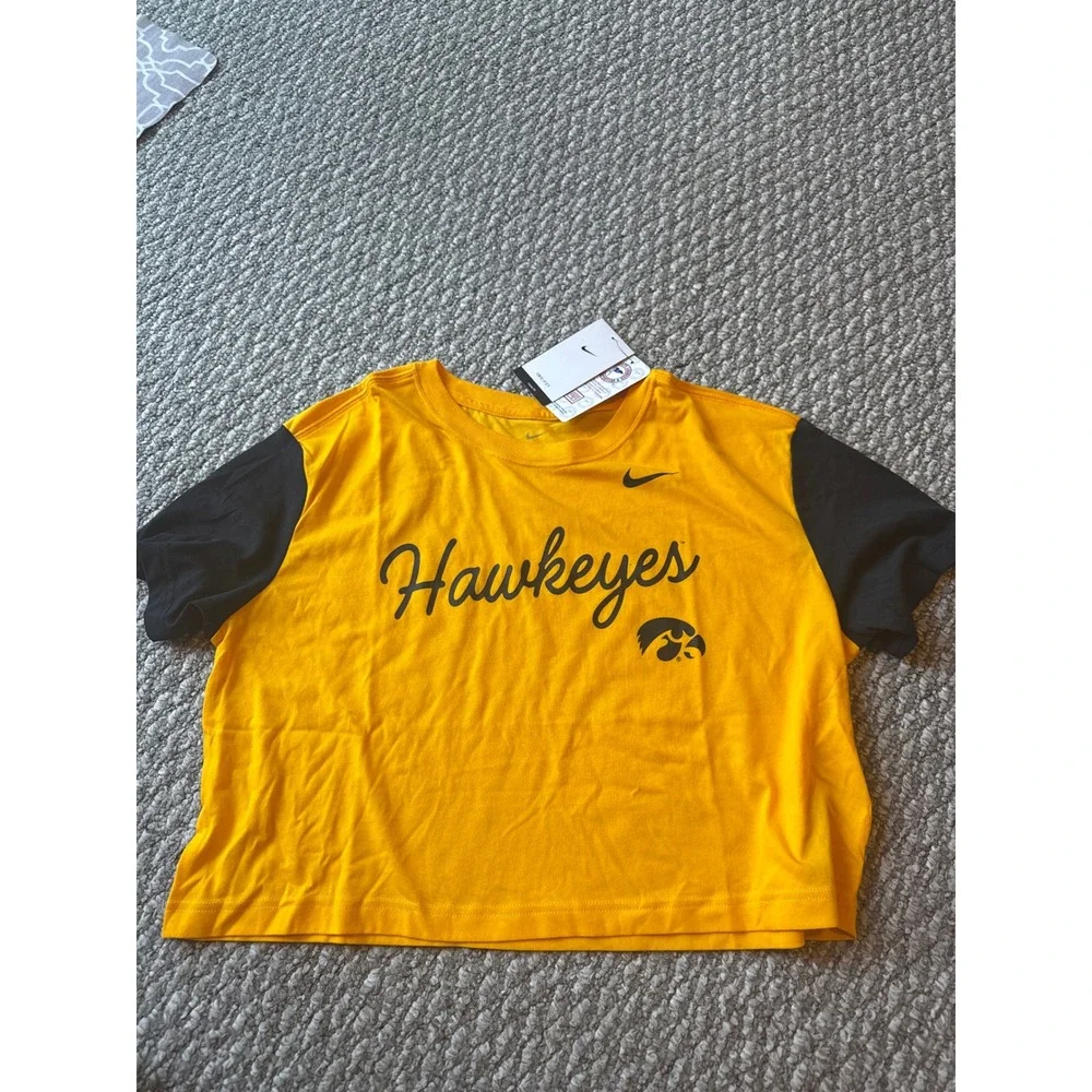Nike Iowa Hawkeyes Dri-FIT Crop Top Yellow Black Short Sleeve Womens Large NWT